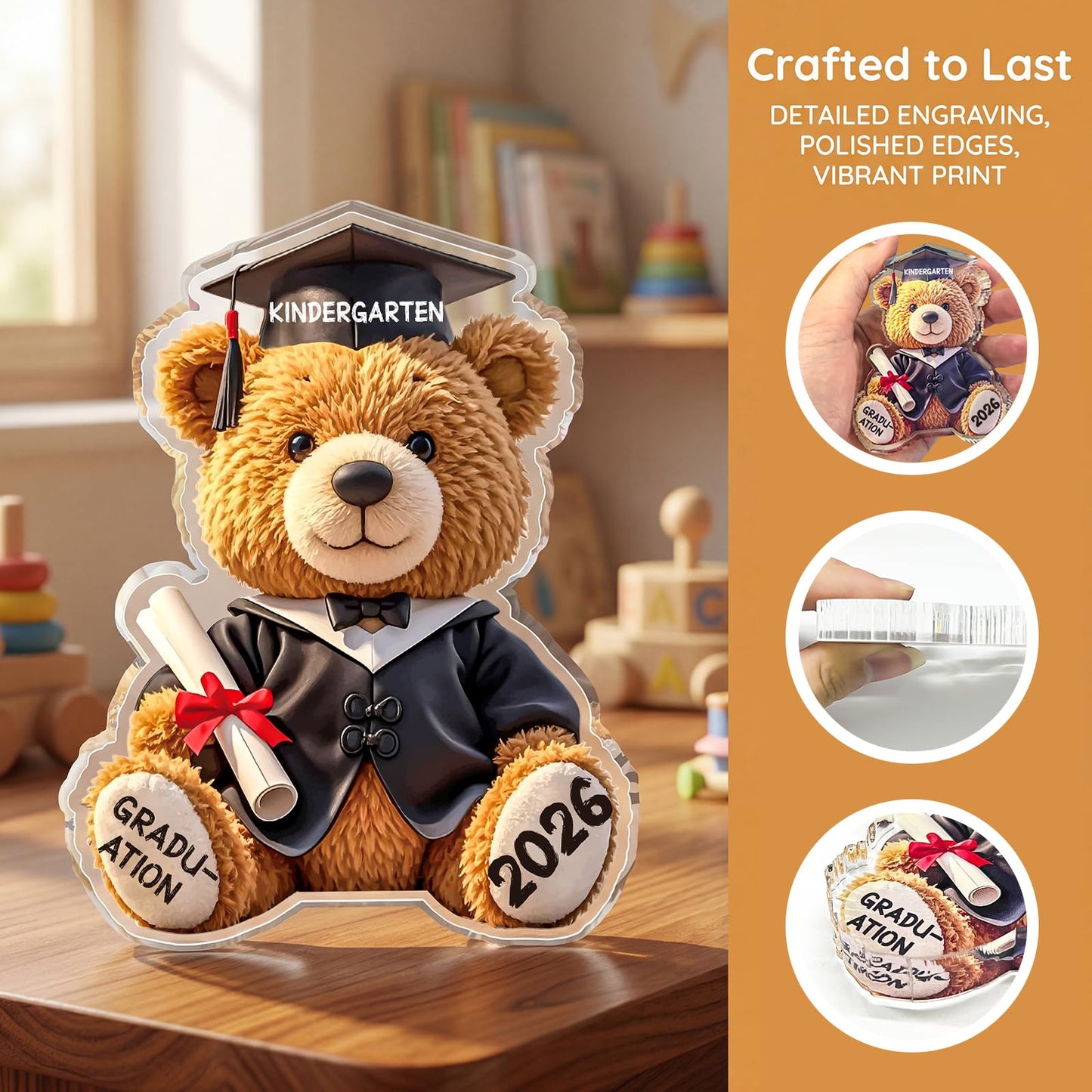 Kindergarten Graduation Gifts for Kids - Acrylic Teddy Bear Keepsake - 2026 Best Kindergarten Graduation Gifts for Boys & Girls, Unique Kinder Graduates Students Present