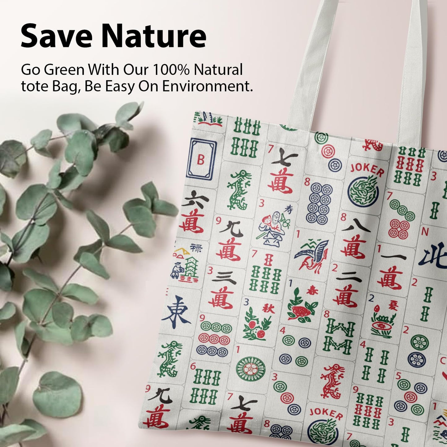 Retro Canvas Tote Bags for Women, Mahjong Gifts, Gifts for Mahjong Lovers