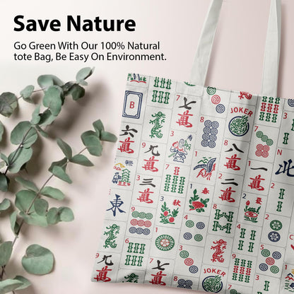 Retro Canvas Tote Bags for Women, Mahjong Gifts, Gifts for Mahjong Lovers
