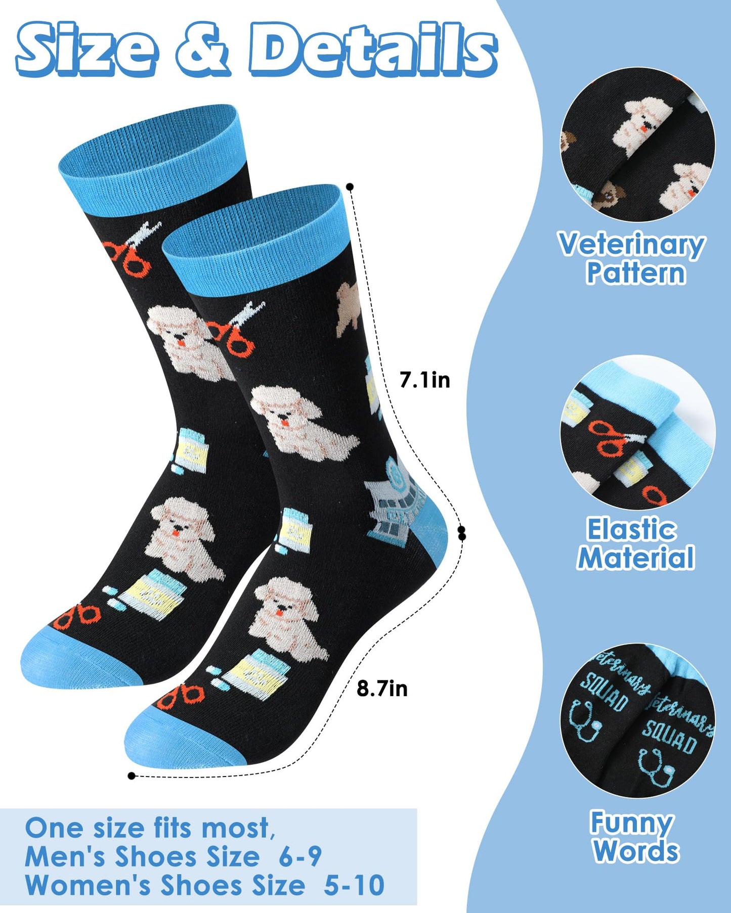 Skicuff 24 Pairs Bulk Vet Technician Socks for Woman Men Funny Veterinary Cotton Crew Socks Vet Tech Week Veterinarian Appreciate Gifts Doctor Nurse Assistant Birthday Gifts