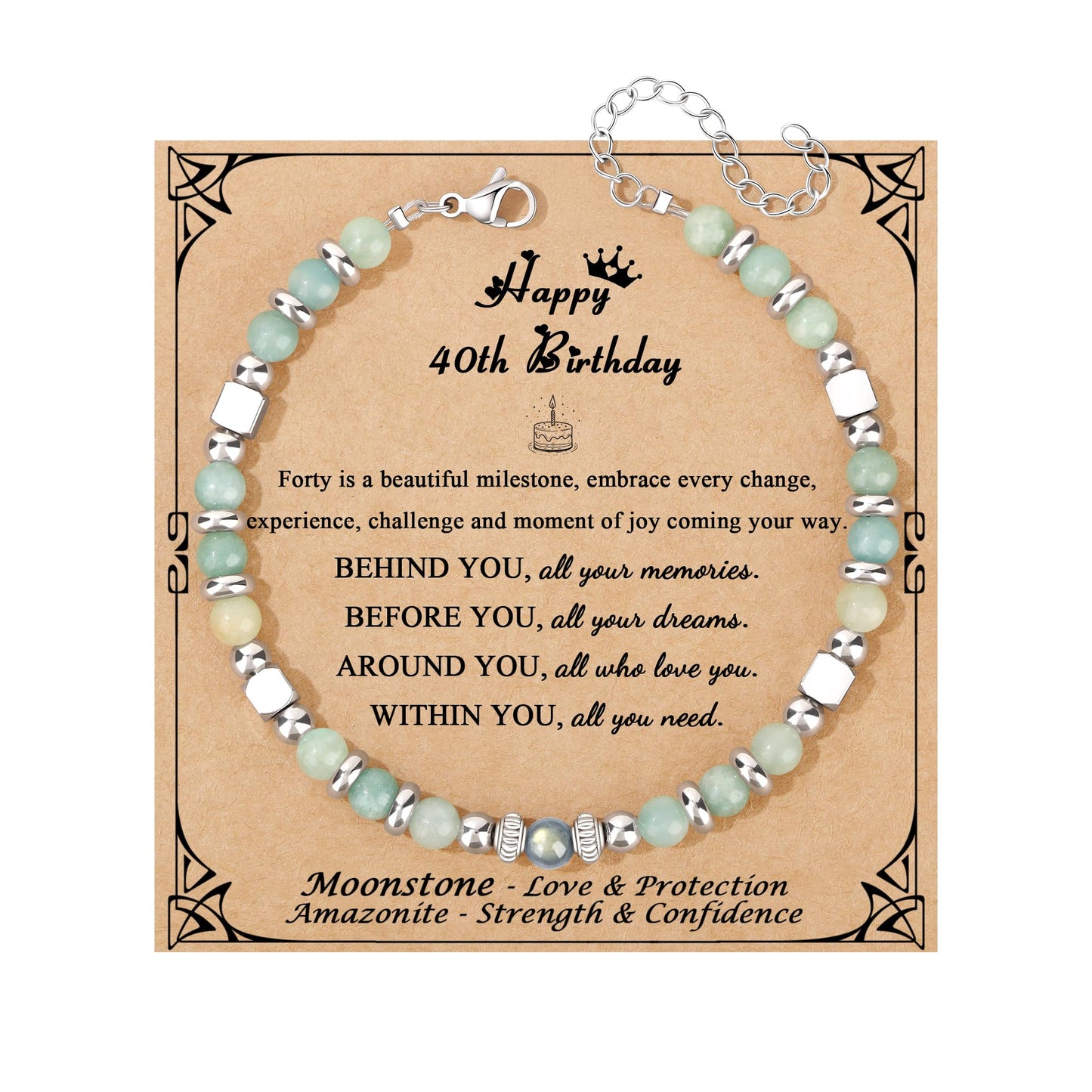 JoycuFF 𝗕𝗶𝗿𝘁𝗵𝗱𝗮𝘆 𝗚𝗶𝗳𝘁𝘀 𝗳𝗼𝗿 𝗪𝗼𝗺𝗲𝗻 Amazonite Moonstone Bracelet, Happy Birthday Present Love Protection Strength Confidence Meaningful Bracelets for Women