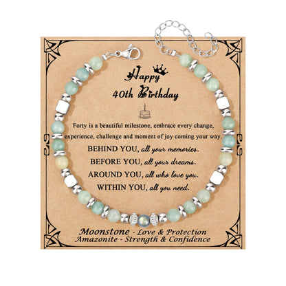 JoycuFF 𝗕𝗶𝗿𝘁𝗵𝗱𝗮𝘆 𝗚𝗶𝗳𝘁𝘀 𝗳𝗼𝗿 𝗪𝗼𝗺𝗲𝗻 Amazonite Moonstone Bracelet, Happy Birthday Present Love Protection Strength Confidence Meaningful Bracelets for Women
