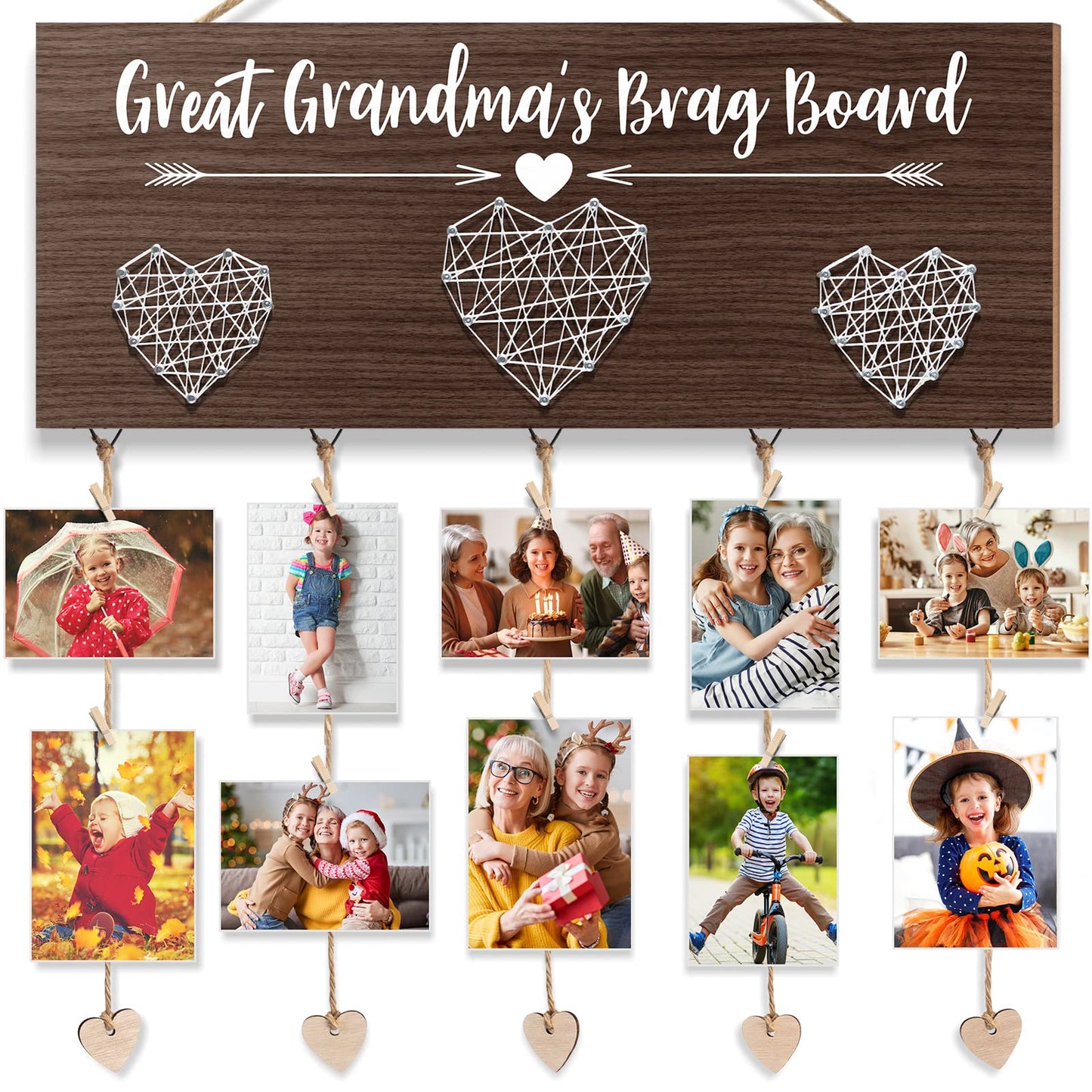 Great Grandma's Brag Board Mothers Day Great Grandma Gifts Picture Frame, Birthday Gifts for Great-Grandma from Grandchildren, Best Great-Grandmother Photo Holder Nana Gift Hanging Xmas Card Holder
