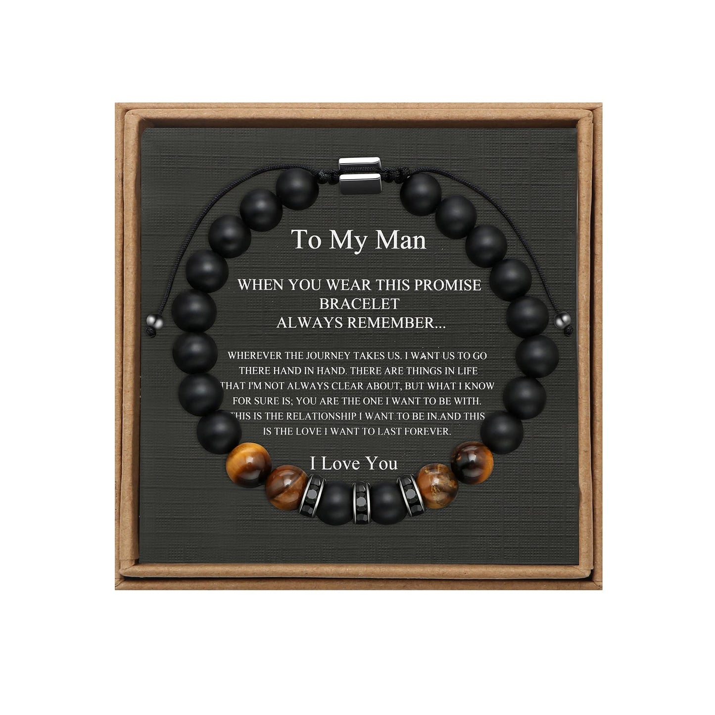 JoycuFF Gifts for Men Natural Tiger Eye Black Matte Agate Bracelets, Fathers Day Anniversary Christmas Birthday Gifts for Him Boyfriend Husband Brother from Girlfriend Wife, To My Man Bead Bracelets