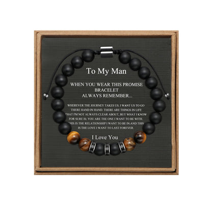 JoycuFF Gifts for Men Natural Tiger Eye Black Matte Agate Bracelets, Fathers Day Anniversary Christmas Birthday Gifts for Him Boyfriend Husband Brother from Girlfriend Wife, To My Man Bead Bracelets
