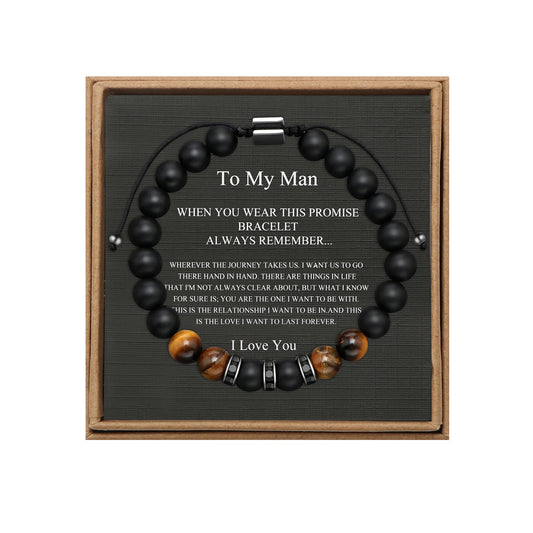JoycuFF Gifts for Men Natural Tiger Eye Black Matte Agate Bracelets, Fathers Day Anniversary Christmas Birthday Gifts for Him Boyfriend Husband Brother from Girlfriend Wife, To My Man Bead Bracelets