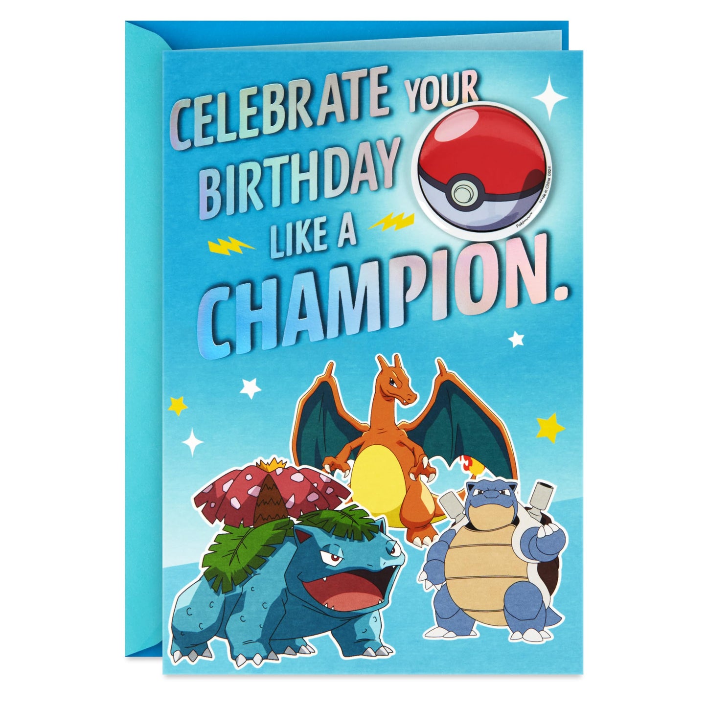 Hallmark Pokémon Kids Birthday Card with Button (Celebrate Like a Champion) for Son, Daughter, Grandchild