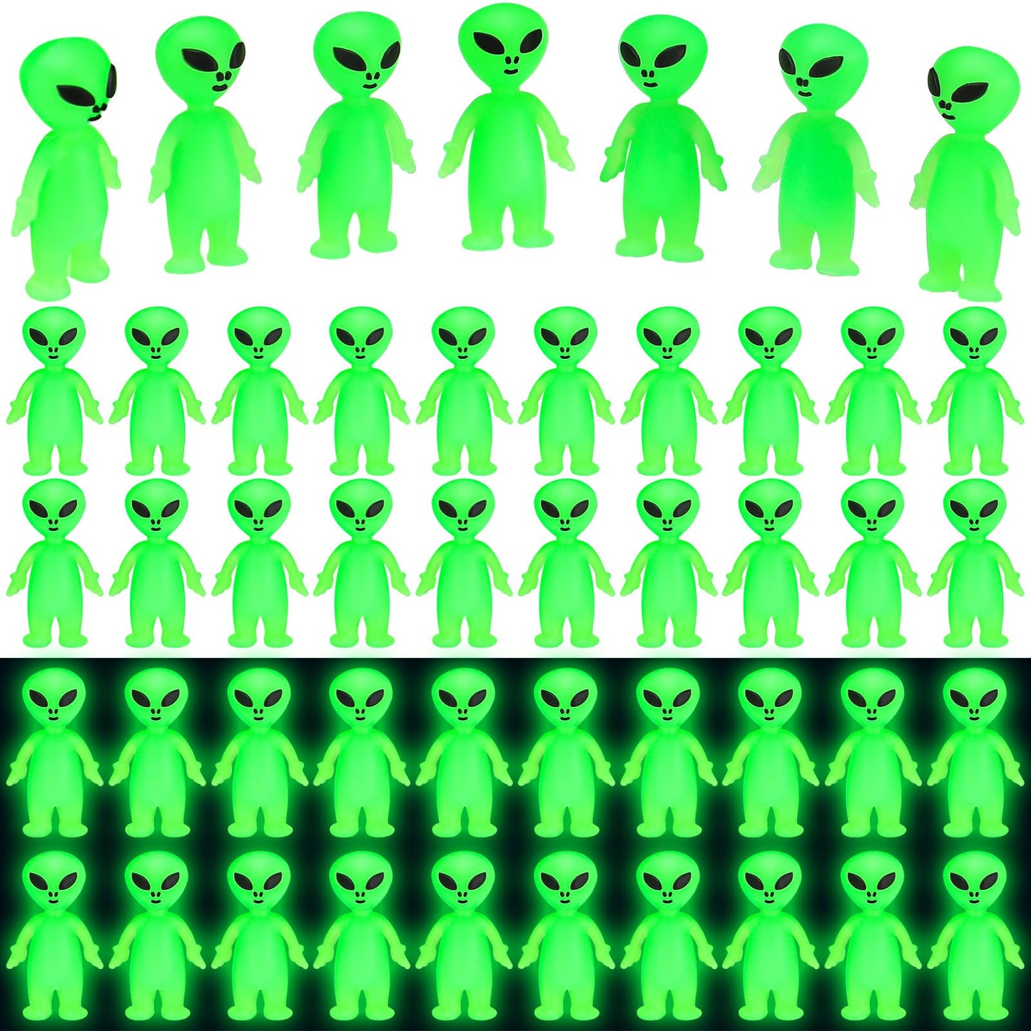 CroBlissful 25 Pcs Mini Alien Figures to Hide and Seek Glow in the Dark Green Little Tiny Aliens Figurine for Space Party Favors Small Rave Trinkets Prank Toys Bulk Gifts Goodie Bag Fillers