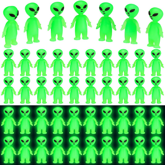 CroBlissful 25 Pcs Mini Alien Figures to Hide and Seek Glow in the Dark Green Little Tiny Aliens Figurine for Space Party Favors Small Rave Trinkets Prank Toys Bulk Gifts Goodie Bag Fillers