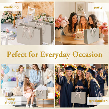 MESHA Gift Bags Set with handles and Bow Ribbon, 2 Greeting Cards and 1 Matching Envelope with 4 Tissue Paper ,1Pcs Champagne Luxury Portable Paper Gift Bag for Baby Shower Birthday Party Favor Wedding Graduation Mother's Father's Day