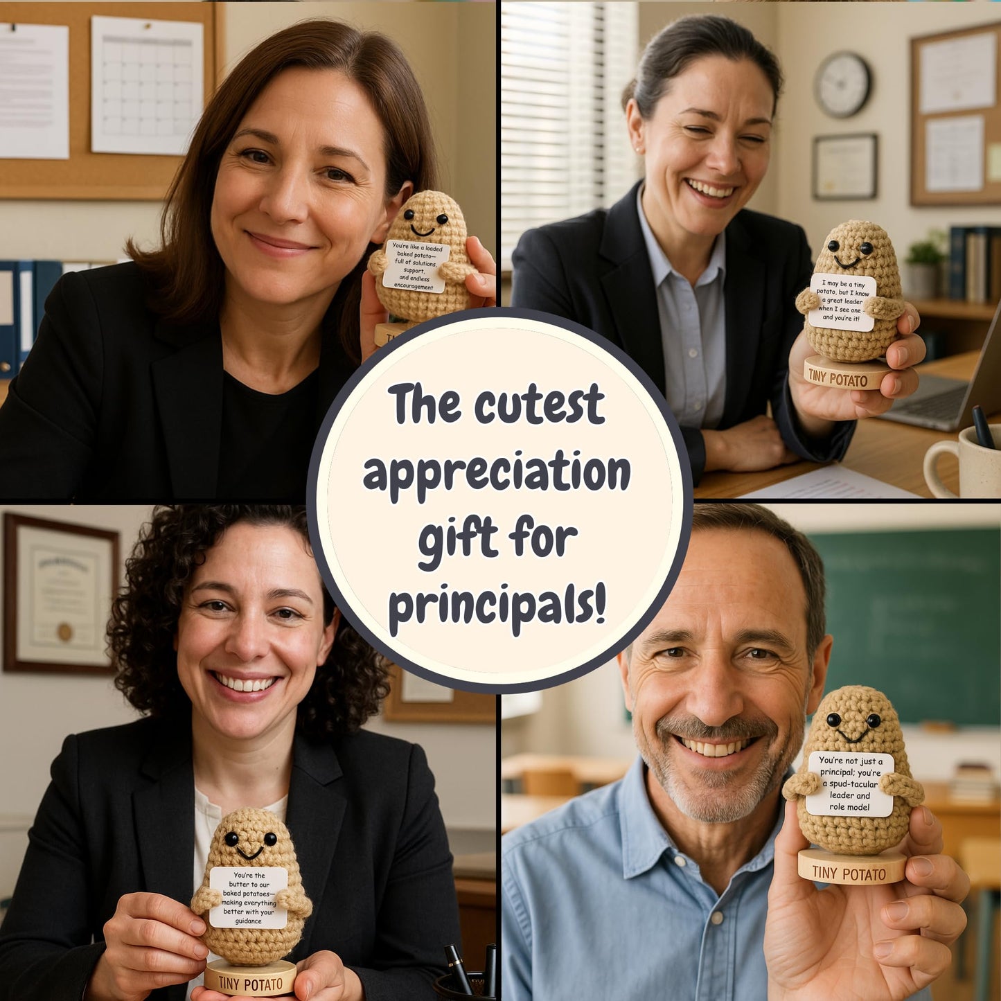 Gift for Principals - Tiny Potato with 30 Swappable Appreciation Signs - Funny Principal Gifts for Women Men for Birthday, School End of Year Appreciation, Thank You, New Job, Promotion, Retirement
