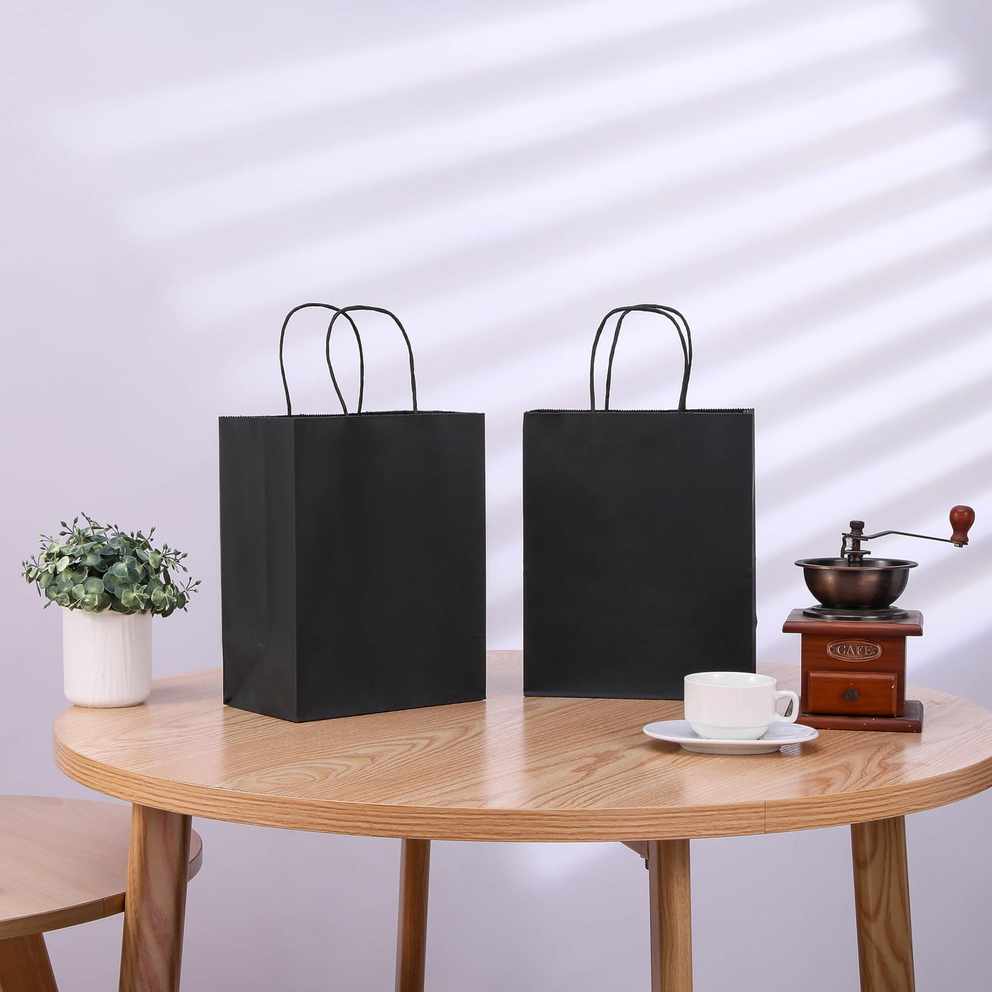 SUNCOLOR 25-Pack Black Gift Bags with Handles, 8x4.5x10 Inch Medium Kraft Paper Bags for Party Favors, Retail, Halloween, Weddings