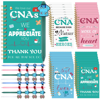 Eaasty 24 Set CNA Appreciation Gifts Colorful Graduation Gifts Including Spiral Notebook Funny Ballpoint Pens for CNA Week Nurse Day Graduation Doctor Party Gift Supplies, 3.5 x 5.5 in