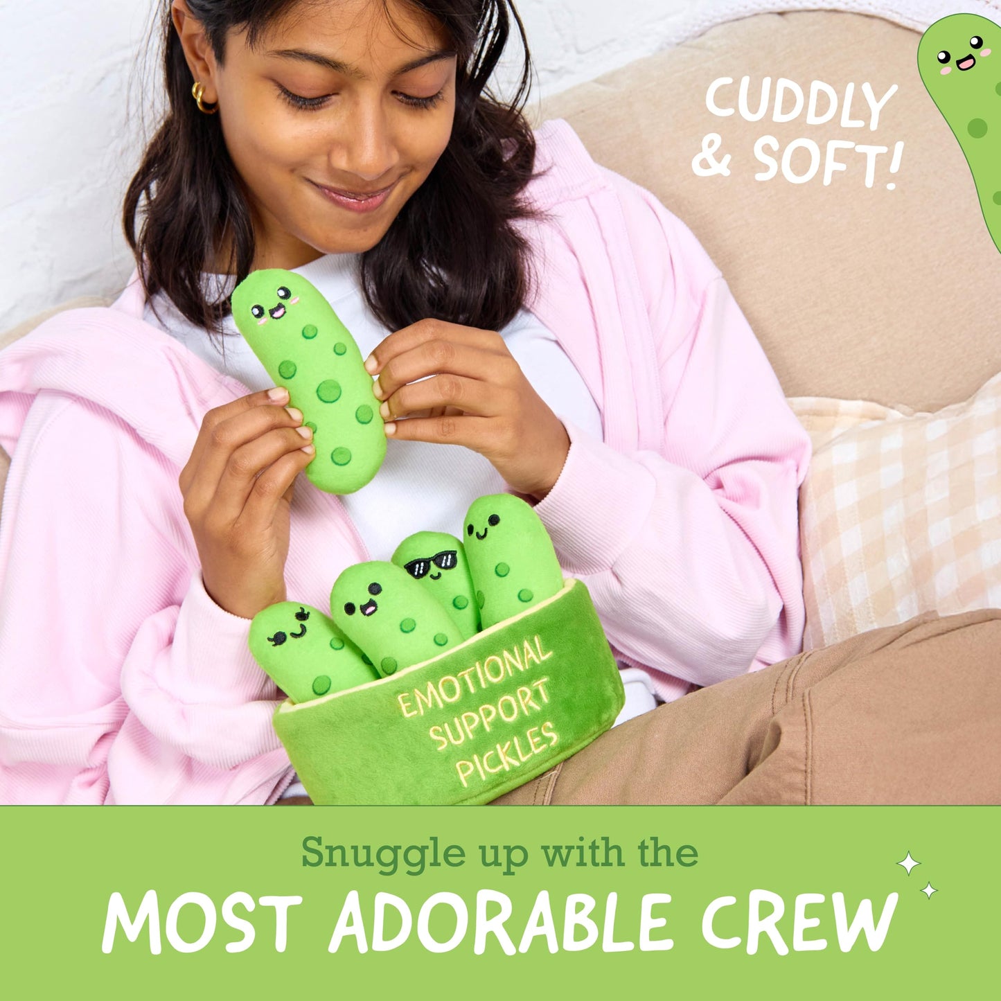 Emotional Support Pickles by Relatable, Cuddly Stuffed Animals and Toys, Squishy Toys and Plushies, Perfect Funny Pickle Gifts for Loved Ones of All Ages, Includes 5 Plushies with Carrying Basket
