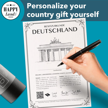 German Gifts for Women an Men | Real Piece of Germany | Highly Unique German Themed Gifts - Blank Certificate to Write in The Name of Your Choice | Berlin Gift Ideas | German Christmas Gift
