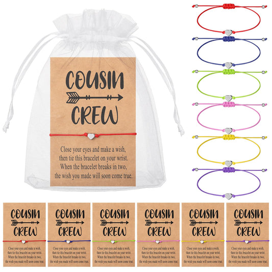 Tondiamo 6 Pcs Cousin Bracelets Cousin Gifts for Women with Wish Cards and Bags for Sister Friendship Birthday Party Gifts