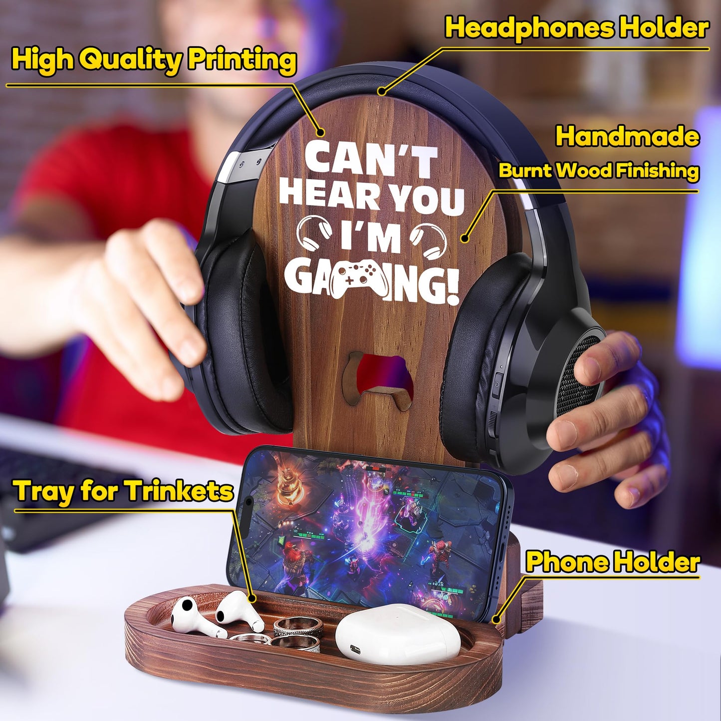 Slothoem-Gamer Gifts for Boy Girl Graduation Birthday, Gamer Room Decor for Brother, Gaming Gifts for Daddy,Boyfriend, Son, Husband, 2026 Graduation Gift, Gamer Room Accessories, Wooden Headset Stand