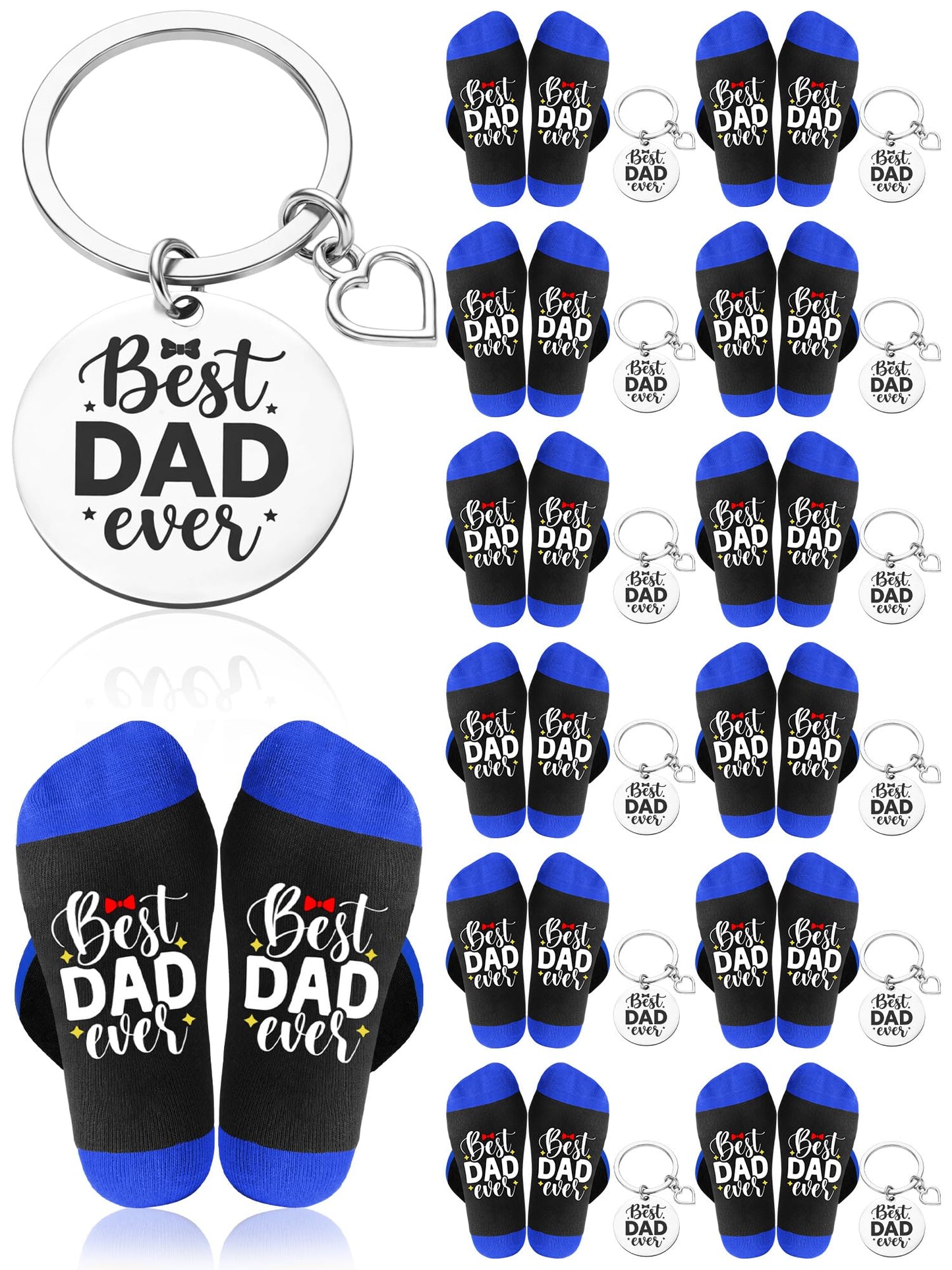 Newcotte 24 Sets Best Dad Ever Fathers Day Gift Bulk Party Favors 12 Best Dad Ever Socks 12 Stainless Steel Keychain