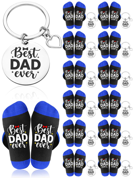 Newcotte 24 Sets Best Dad Ever Fathers Day Gift Bulk Party Favors 12 Best Dad Ever Socks 12 Stainless Steel Keychain