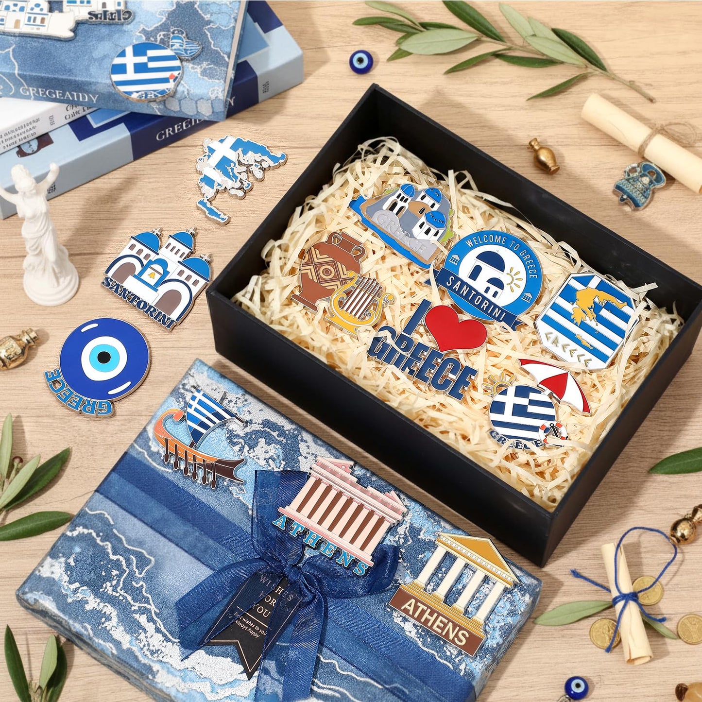 Konohan 12 Pcs Greece Magnets for Refrigerator Metal Greece Fridge Magnet Souvenirs Gifts Magnetic Greek Refrigerator Stickers, Santorini, Athens for Collect Travel Gifts