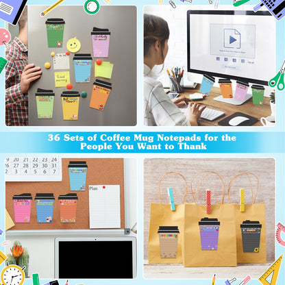 Mkway 24 Set Teacher Appreciation Gifts Bulk - 24 Coffee Cup Notepad+ 24 Ballpoint Pens+ 24 Drawstring Gift Bags, Bulk Gifts for School Office Christmas Teacher's Day Coworker Nurse Employee