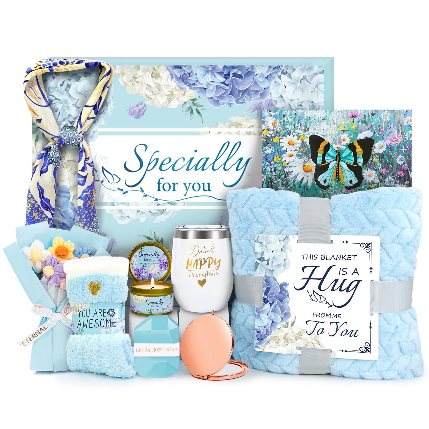 Happy Birthday Gifts for Women Mom Daughter Sister Wife Grandma, for Her, Self Care Gift Get Well Relaxing Spa Gift Basket Set (Blue)
