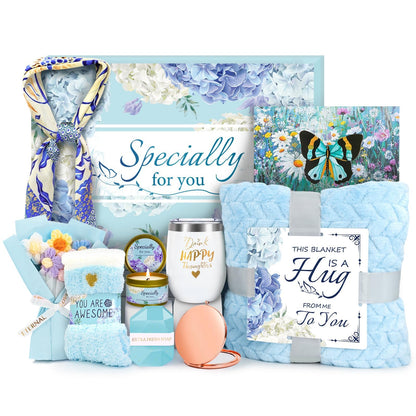 Happy Birthday Gifts for Women Mom Daughter Sister Wife Grandma, for Her, Self Care Gift Get Well Relaxing Spa Gift Basket Set (Blue)