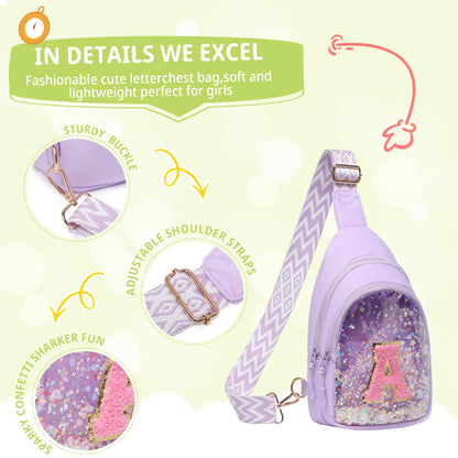 I IHAYNER Clear Initial Sling Bag for Gilrs Crossbody Bag Waist Pack Personalized Gifts for 4 5 6 7 8 9 10 11 12 13 Year Old Girls Purse for Birthday Mothers Day Gifts for Daughter Sister （Purple-A）