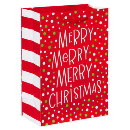 American Greetings 10" Medium Christmas Gift Bags, Red, White, Green and Black Winter Designs (4 Bags)