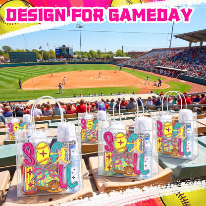 20 Pcs Coquette Softball Goodie Bags with Handles Bow Glitter Preppy Reusable Sports Treat Bags for Candy Birthday Party Supplies 8 x 8 x 3.15''(Softball)