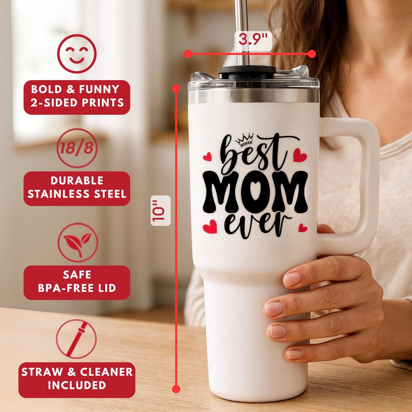 Mothers Day Gifts For Mom - Best Mom Ever Tumbler With Handle 40oz, Mommy Coffee Mug, Mama Tumblers, Momma Gift Ideas from Kids, Daughter, Son, Funny Birthday Present For Her, Mother Day Gift Tumbler