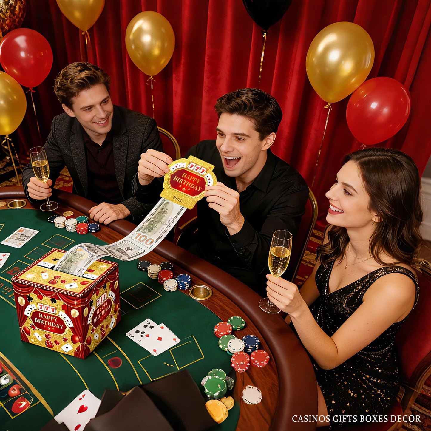 Casino Money Box for Cash Gift Pull, Surprise Exploding Pop Up Gift Box for Birthday, Funny Slot Machine Gifts & Gambling Gifts for Men Women, Las Vegas Poker Theme Party Decorations