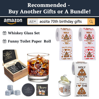70th Birthday Gifts for Men Whiskey Glass Set - 70th Birthday Decorations, Party Supplies - 70 Years Anniversary, Bday Gifts Ideas for Him, Dad, Husband, Friends - Wood Box & Whiskey Stones & Coaster