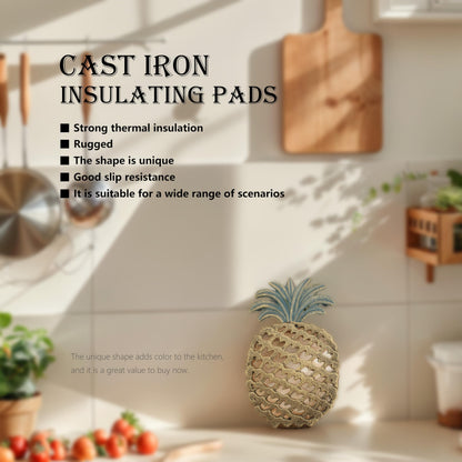 Cast Iron Trivets for Hot Dishes, Pineapple-Shaped Metal Trivets for Kitchen and Dining Protection, Decorative Tirvets with Pinch Mitts, Rubber Pegs