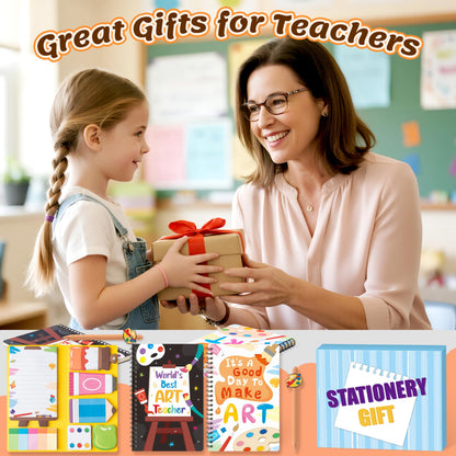 B1ykin Teacher Appreciate Stationery Gift Set - 3Pcs It's a Good Day To Make Art A5 Spiral Notebook & 550 Sheets Sticky Notes with Pen, Back to School Gift with Box for School Office (Art Teacher)