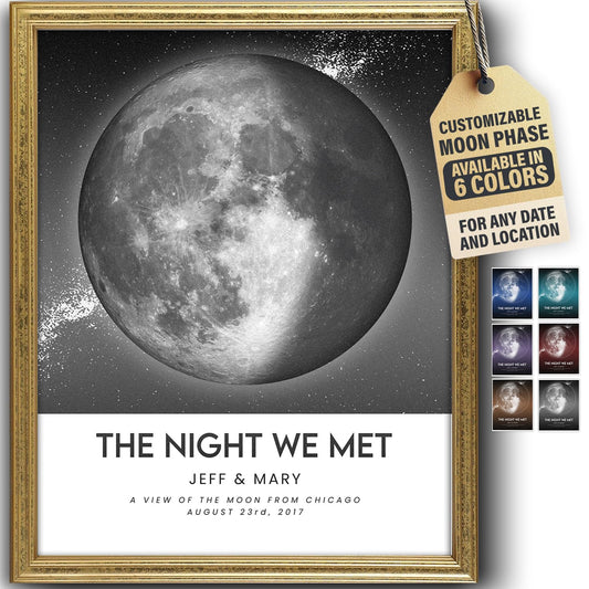 DREAM BIG PRINTABLES Custom Moon Phase Gift for Specific Date | Romantic Gifts for Her | Gifts for Husband | Personalized Night Sky | Paper Anniversary | Grey with Polaroid Border & Back Glow