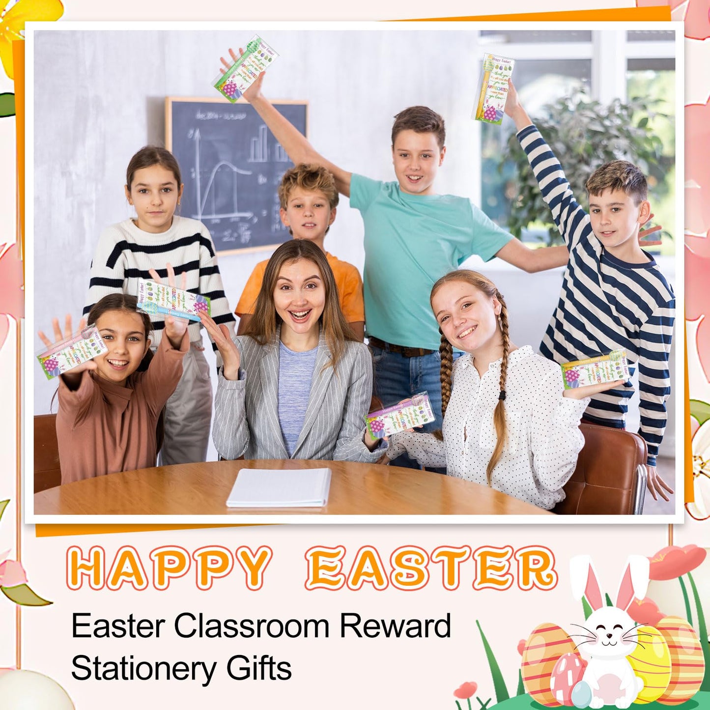 Gersoniel 50 Sets Easter Gifts Bulk Easter Appreciation Gifts for Coworker Happy Ballpoint Pen Thank You Greeting Cards and Ties for Office(Easter Eggs)