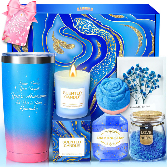 Gifts for Women, Luxury Birthday Gifts for Mom Sister Girlfriend Grandma Bestie Daughter Her, Teacher Appreciation Graduation Gift, Self Care Relaxing Spa Gift Basket Blue