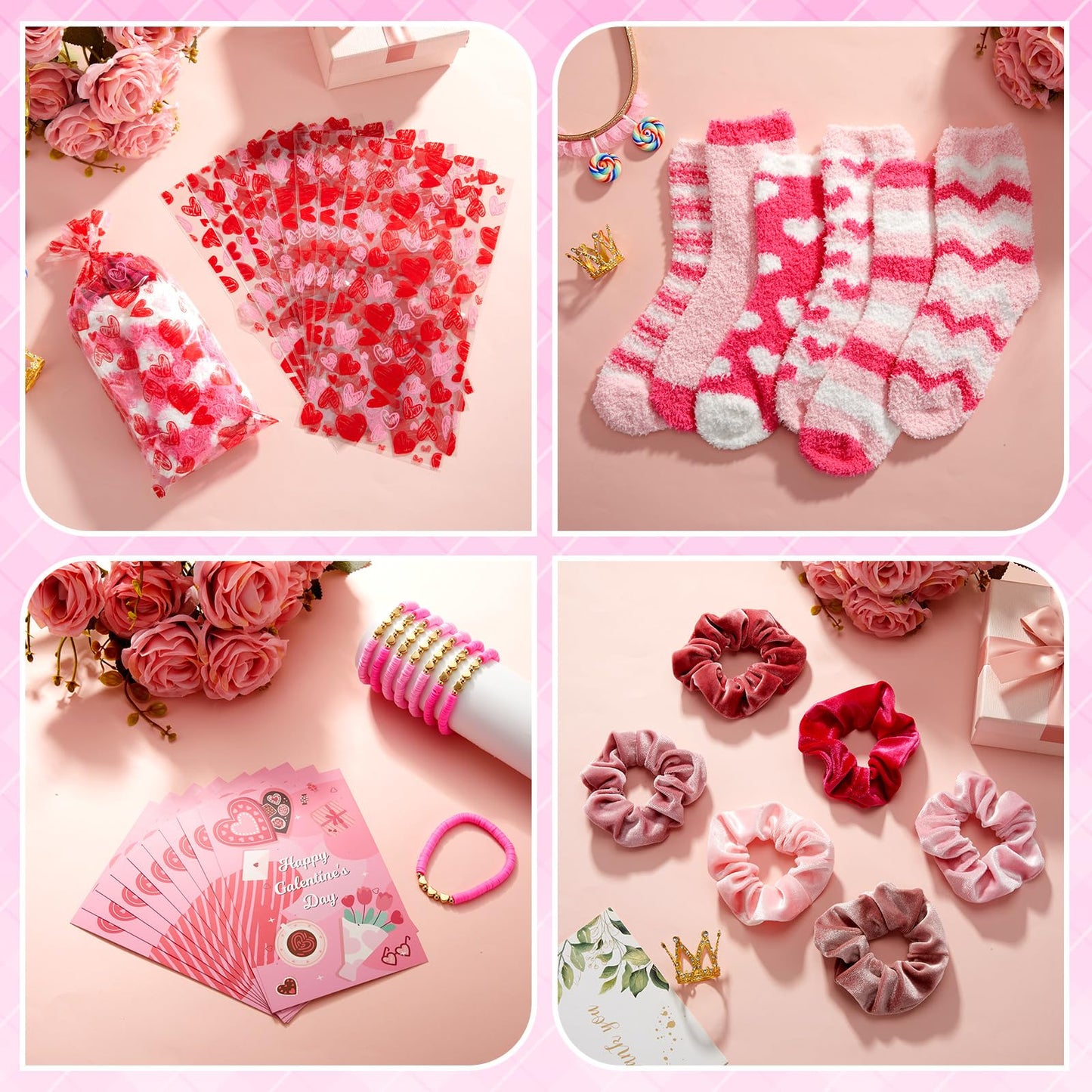Landical Galentine's Day Gift Include Velvet Hair Scrunchies Plush Socks Bracelets Greeting Cards Gift Bags for Girls Women Galentine's Day Girl's Night Bachelorette Party Supplies