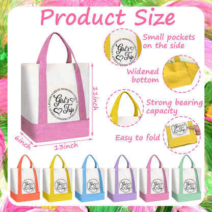Sadnyy 6 Pcs Girls Trip Gifts for Women Girls Weekend Trip Gifts Mini Canvas Tote Bags Cosmetic Pouch Favors 13" x 11" x 6"