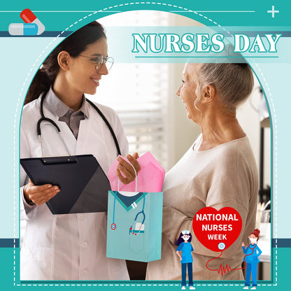 Censen 30 Pcs Nurse Gifts Bag Medical Assistant Gifts Bags Thank You Doctor Paper Goodie Bags with Handles for Healthcare Workers Back to School Party Nurse Appreciation Workers' Day Supplie (Fresh)