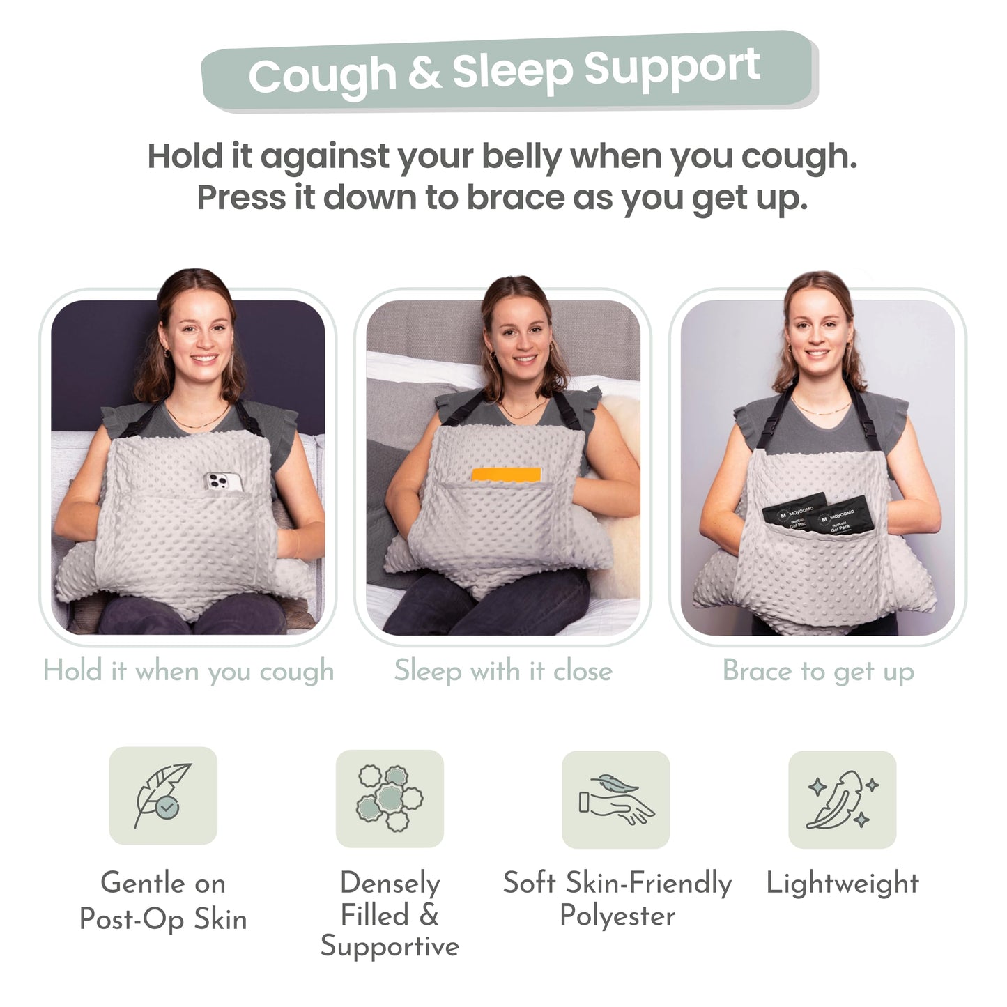 MOYOAMA 4 Pc Hysterectomy Pillow Set – Incl Seatbelt Cushion & 2 Gel Packs for Soothing Relief – After Hysterectomy Recovery Must-Haves, Post-Op C-Section Pillow Gifts, Abdominal Surgery Recovery