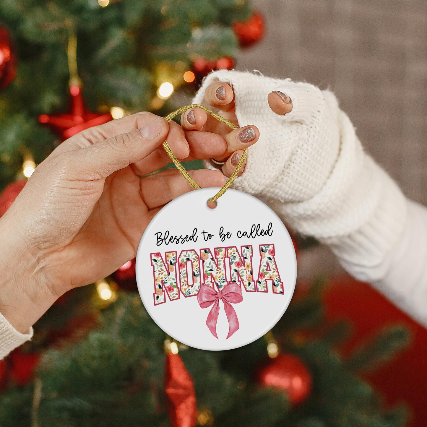 Blessed to Be Called Nonna Mothers Day Birthday Christmas Tree Ceramic Ornaments Gifts for Grandma from Grandkids, Grandma Ornaments for Christmas Tree Decorations Gifts for Nonna, 3x3Inch