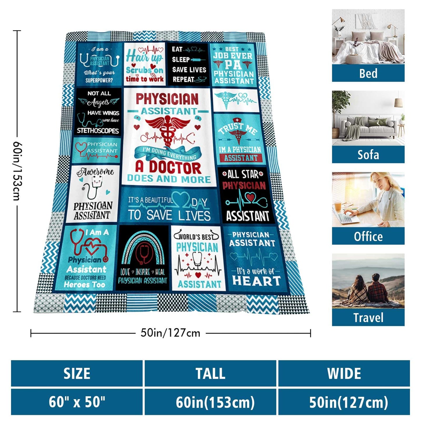 Physician Assistant Gifts for Women Men, PA Week Gift Blanket 60"X50", National Physician Assistant Day Gift, PA Gifts for Women Men