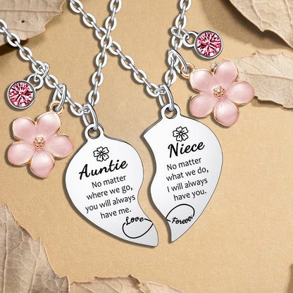 Waeceip Auntie Niece Necklaces for 2 Pcs Heart Matching Necklaces for Auntie and Niece Gifts for Aunt Christmas Birthday Present for Aunt and Nieces Necklace Jewelry Thanksgiving Gift