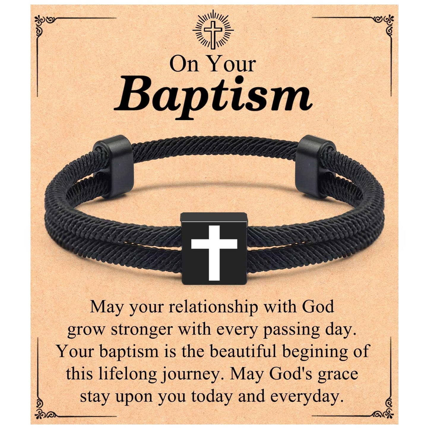 Black Cross Bracelet for Men Boys Baptism Valentine's Day Easter Birthday Christmas Gifts