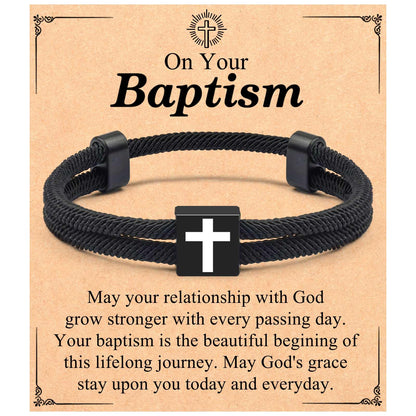 Black Cross Bracelet for Men Boys Baptism Valentine's Day Easter Birthday Christmas Gifts