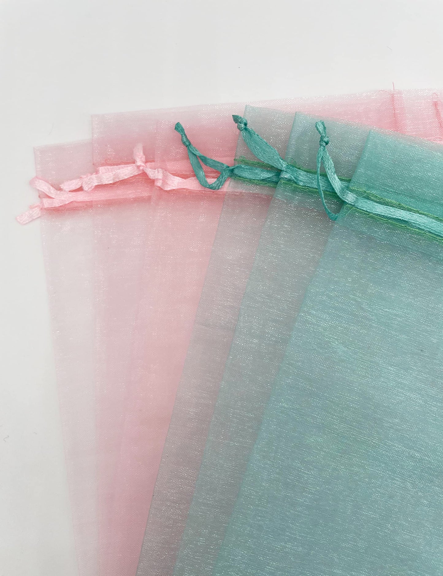 Jexila 100PCS Sheer Teal Organza Bags 4''X6' Small Mesh Drawstring Jewelry Gift Pouch for Baby Shower Wedding Party Favor Goodie Candy