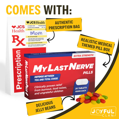 MyLastNerve Prank Pill Box with Jelly Beans - Funny Gifts for Mom, Mom Birthday Gifts, Mothers Day Gift, Gag Gift Candy Box for Women, Wife, Grandma