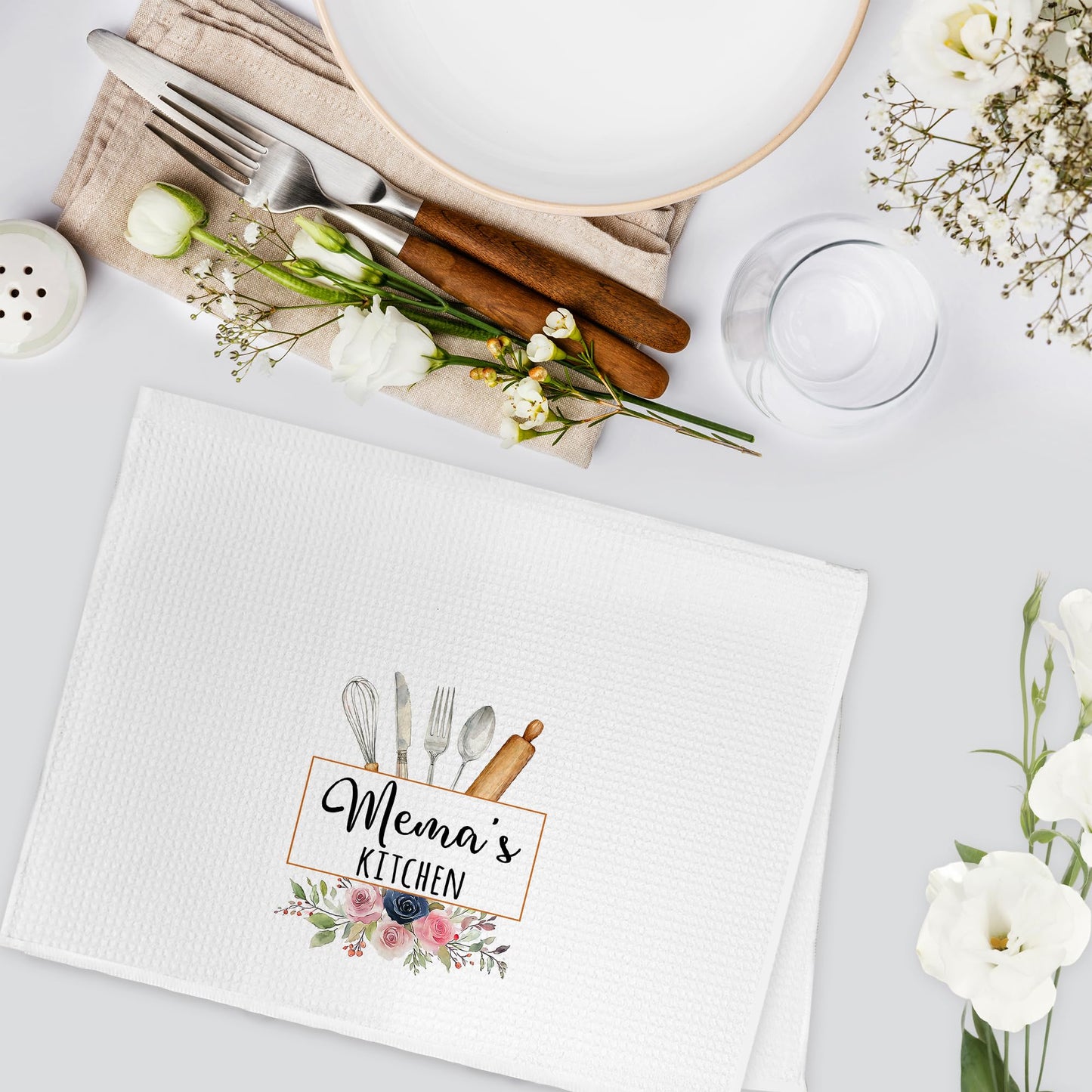 Mema Gifts Kitchen Towels, Mema Gifts for Grandma, Mothers Day Birthday Gifts for Grandmother, Grandmother Gift from Grandkids, Grandma Hand Dish Tea Towels for Kitchen Decor, 16x24 Inch